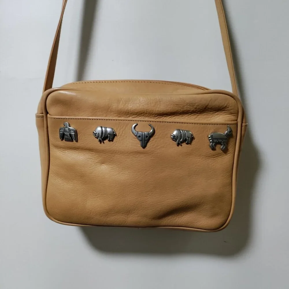 Vintage Andi Southwestern Cowgirl Native Leather Crossbody Bag Tan - Picture 6 of 14
